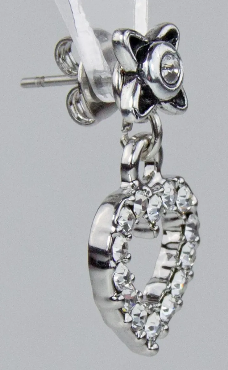 LUISIA® Ohrstecker Elara mit Strass Herzanhänger - Silber / Kristall