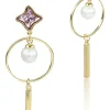 LUISIA® Ohrstecker mit Ring, Perle und Kristallen von Swarovski® vergoldet - Lila