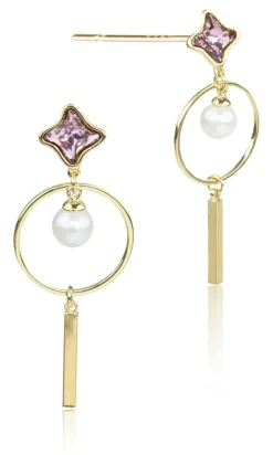 LUISIA® Ohrstecker mit Ring, Perle und Kristallen von Swarovski® vergoldet - Lila
