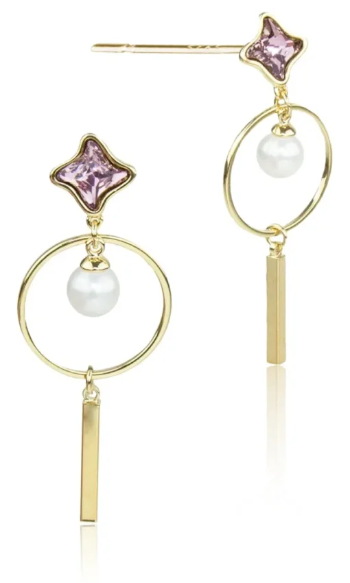 LUISIA® Ohrstecker mit Ring, Perle und Kristallen von Swarovski® vergoldet - Lila