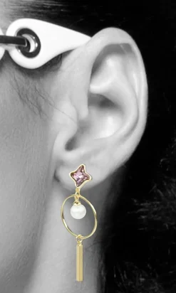 LUISIA® Ohrstecker mit Ring, Perle und Kristallen von Swarovski® vergoldet - Lila