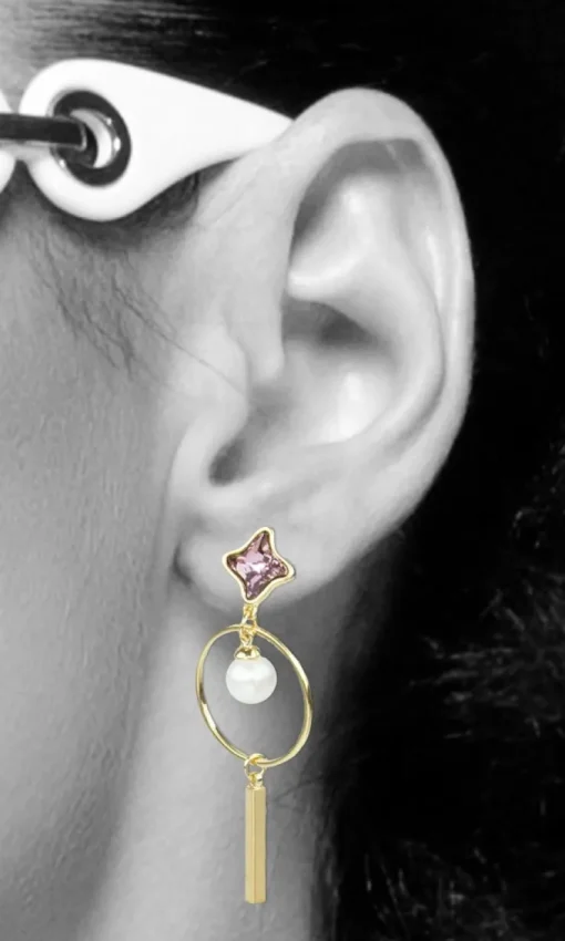 LUISIA® Ohrstecker mit Ring, Perle und Kristallen von Swarovski® vergoldet - Lila