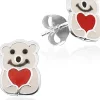 LUISIA® Ohrstecker "Eisbär Weiss mit rotem Herz" E-14672 - 925 Sterling Silber