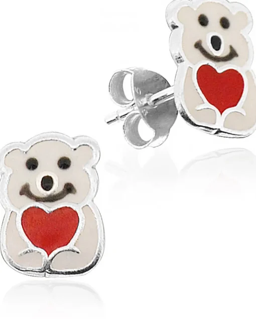 LUISIA® Ohrstecker "Eisbär Weiss mit rotem Herz" E-14672 - 925 Sterling Silber