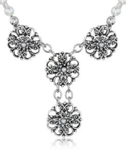 LUISIA® Perlen Halskette mit Edelweiß Blüte und Perle