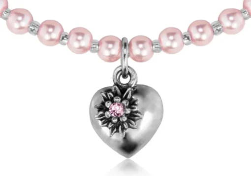 LUISIA Perlenkette Luna mit Herz und Edelweiß - Rosa