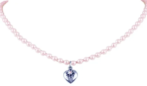 LUISIA Perlenkette Luna mit Herz und Edelweiß - Rosa