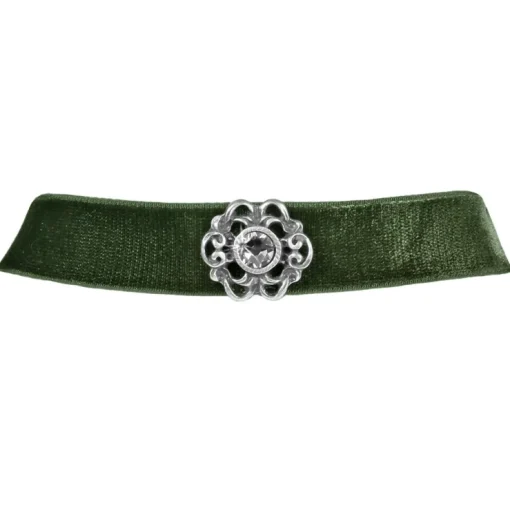 LUISIA® Samt Kropfband Annina mit Ornament und Kristall von Swarovski® - Olivgrün