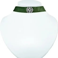 LUISIA® Samt Kropfband Annina mit Ornament und Kristall von Swarovski® - Olivgrün