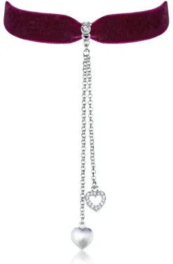 LUISIA® Samt Kropfband "Mattea" mit Kristallen von Swarovski® 48206 | Dunkelrot - mit Herz Ketten