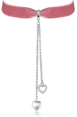 LUISIA® Samt Kropfband "Mattea" mit Kristallen von Swarovski® 48206 | Rosa - mit Herz Ketten