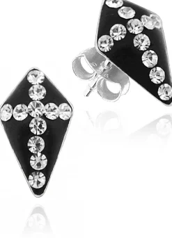 LUISIA® Schwarze Ohrringe mit Kreuz aus Kristallen von Swarovski® - 925 Sterling Silber