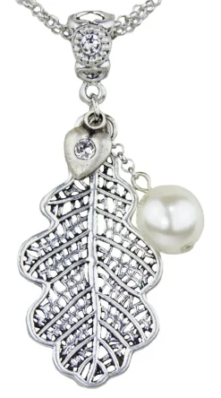 LUISIA® Silberne Doppelhalskette mit Eichblatt und Kristallen von Swarovski®