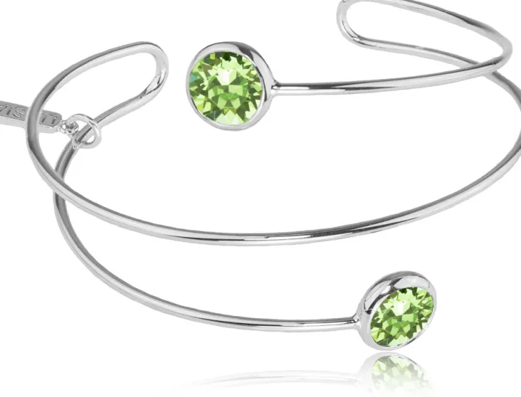 LUISIA® Spiral Armreif "Fjella" mit zwei Kristallen von Swarovski® - Silber / Peridot