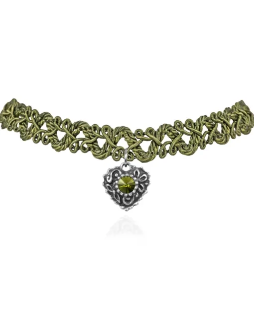 LUISIA® Spitzen Kropfband "Malina" mit Herzanhänger | Olivgrün