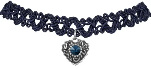 LUISIA® Spitzen Kropfband "Malina" mit Herzanhänger | Dunkelblau