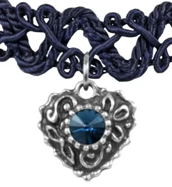 LUISIA® Spitzen Kropfband "Malina" mit Herzanhänger | Dunkelblau