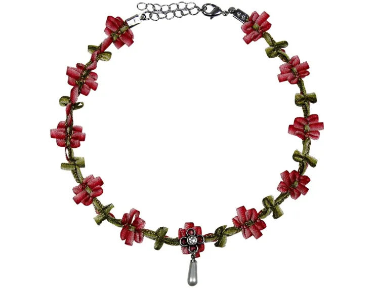 LUISIA® Stoffblütencollier "Seraphine" Kropfband mit Perle 48364 | Rot