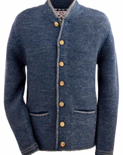 MADDOX Herren Trachten Strickjacke "Altishofen" mit Stehkragen | Indigo Blau