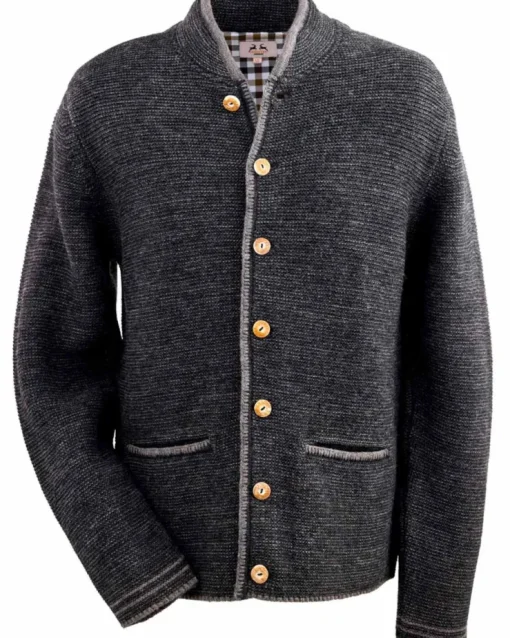 MADDOX Herren Trachten Strickjacke "Altishofen" mit Stehkragen | Anthrazit