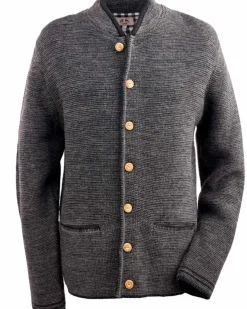 MADDOX Herren Trachten Strickjacke "Altishofen" mit Stehkragen | Kiesel Braun