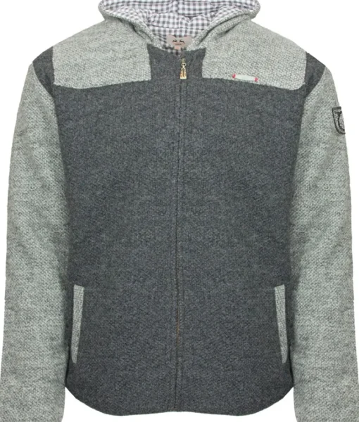 MADDOX Herren Trachten Strickjacke Wendel mit Kapuze - Anthrazit Grau
