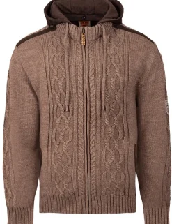 MADDOX Herren Trachten Strickjacke "Waidsee" mit Kapuze | Braun