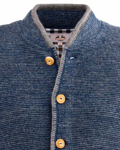 MADDOX Herren Trachten Strickjacke "Altishofen" mit Stehkragen | Indigo Blau