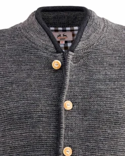 MADDOX Herren Trachten Strickjacke "Altishofen" mit Stehkragen | Kiesel Braun