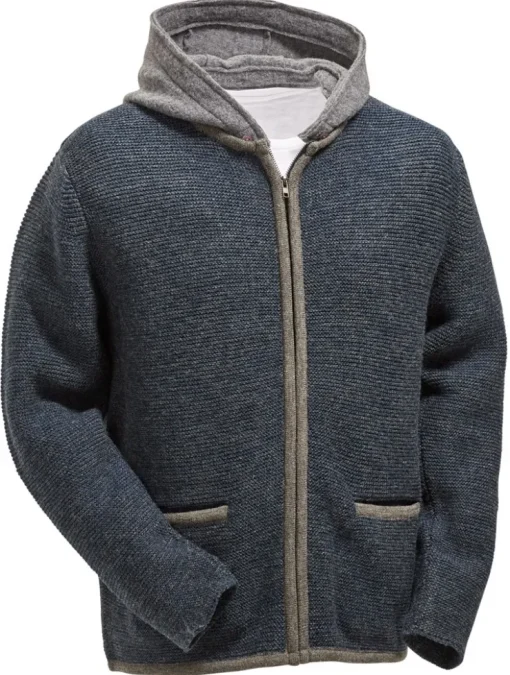 Maddox Herren Trachten Strickjacke Tristan mit Kapuze - Indigo Blau