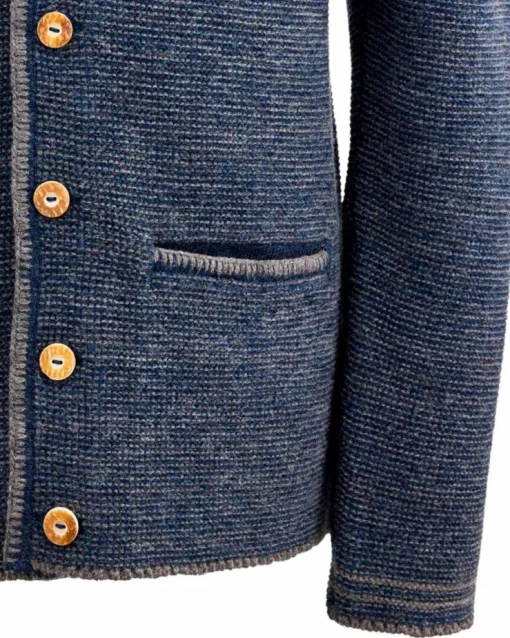 MADDOX Herren Trachten Strickjacke "Altishofen" mit Stehkragen | Indigo Blau