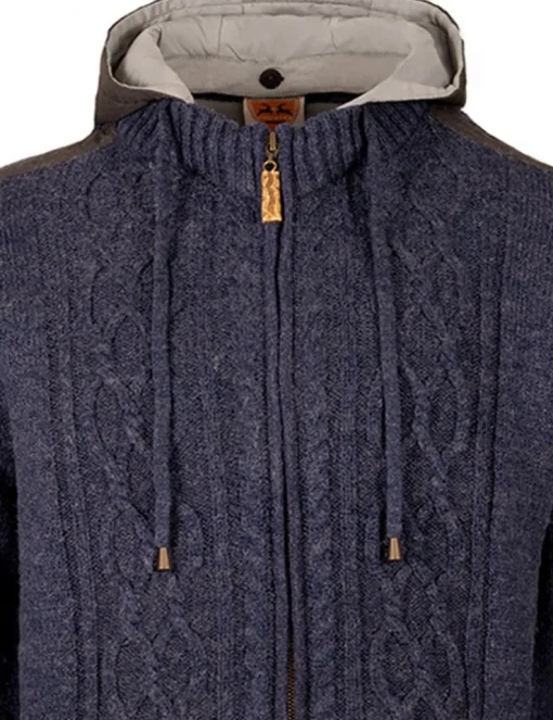 MADDOX Herren Trachten Strickjacke "Waidsee" mit Kapuze | Blau