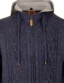 MADDOX Herren Trachten Strickjacke "Waidsee" mit Kapuze | Blau