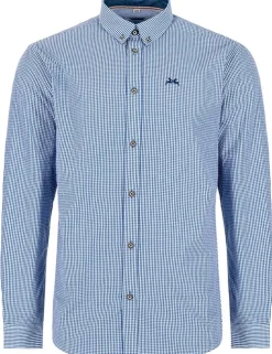 MADDOX Kariertes Trachtenhemd Button Down - Hemd-47 | Navy Blau