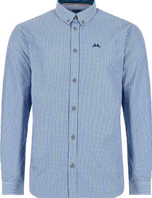 MADDOX Kariertes Trachtenhemd Button Down - Hemd-47 | Navy Blau