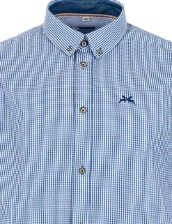 MADDOX Kariertes Trachtenhemd Button Down - Hemd-47 | Navy Blau