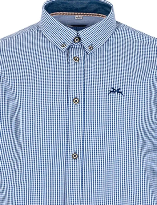MADDOX Kariertes Trachtenhemd Button Down - Hemd-47 | Navy Blau