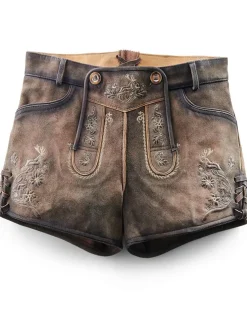 MADDOX Kurze Damen Lederhose Maila | Antik Hopfen