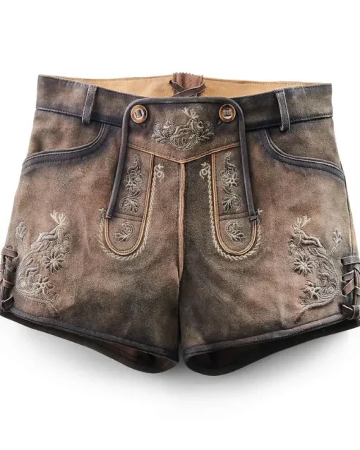 MADDOX Kurze Damen Lederhose Maila | Antik Hopfen