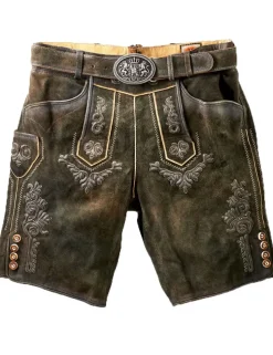 MADDOX Kurze Herren Lederhose "Ronn" mit Gürtel | Antik Moor