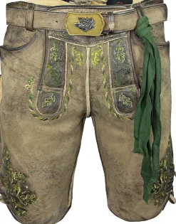 MADDOX Kurze Herren Lederhose Hartsee mit Gürtel | Erde Gold