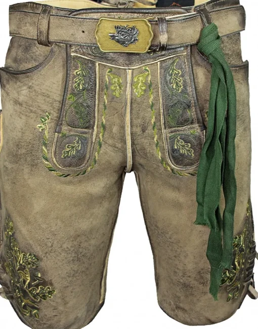MADDOX Kurze Herren Lederhose Hartsee mit Gürtel | Erde Gold