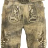 MADDOX Kurze Herren Lederhose "Kobel" mit Gürtel | Antik Braun Beige