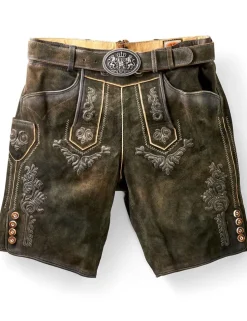 MADDOX Kurze Herren Lederhose "Ronn" mit Gürtel | Antik Moor