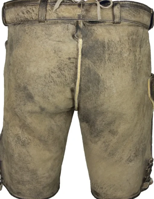 MADDOX Kurze Herren Lederhose Hartsee mit Gürtel | Erde Gold