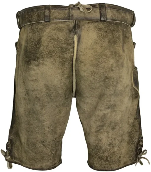 MADDOX Kurze Herren Lederhose "Amsel" mit Gürtel | Speckig Natur Grün