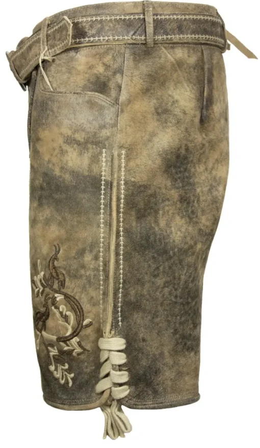 MADDOX Kurze Herren Lederhose "Kobel" mit Gürtel | Antik Braun Beige