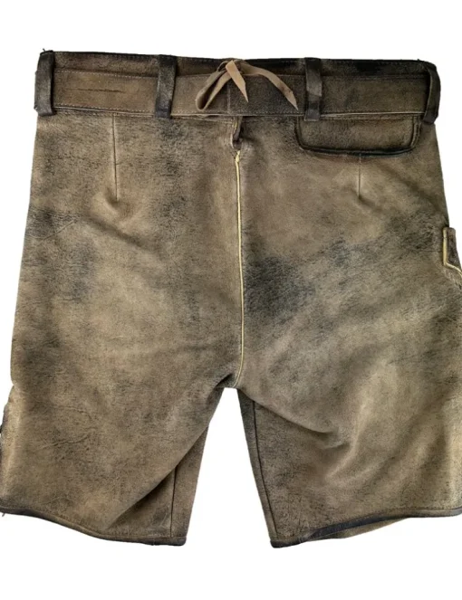 MADDOX Kurze Herren Lederhose "Riessersee" mit Gürtel | Antik Bernstein