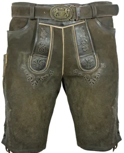 Maddox Kurze Lederhose Herbert mit Gürtel - Antik Reut
