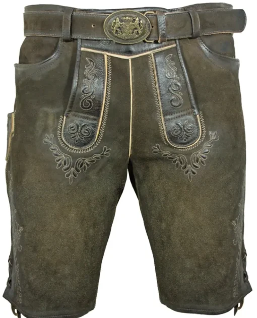 Maddox Kurze Lederhose Herbert mit Gürtel - Antik Reut